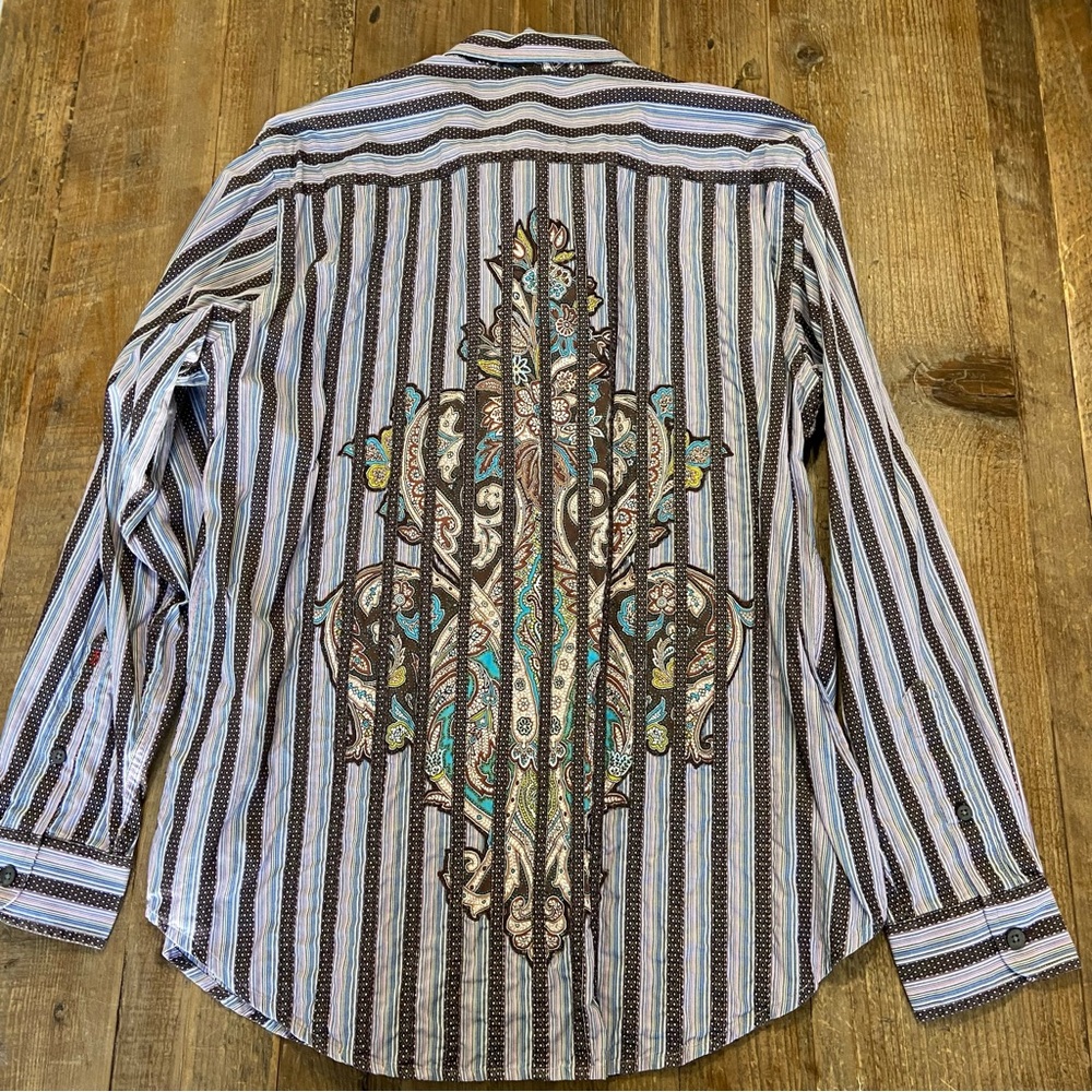 ROBERT GRAHAM Men's Shirt Striped Embroidered Button Down Shirt Large
